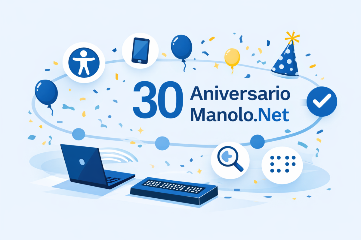 Imagen que presenta varias tecnologías para celebrar los 30 años de Manolo.Net.