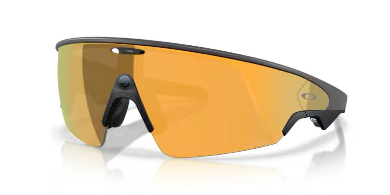 Foto de las gafas inteligentes Oakley Meta Vanguard con los lentes de color dorados y los marcos de color negro.